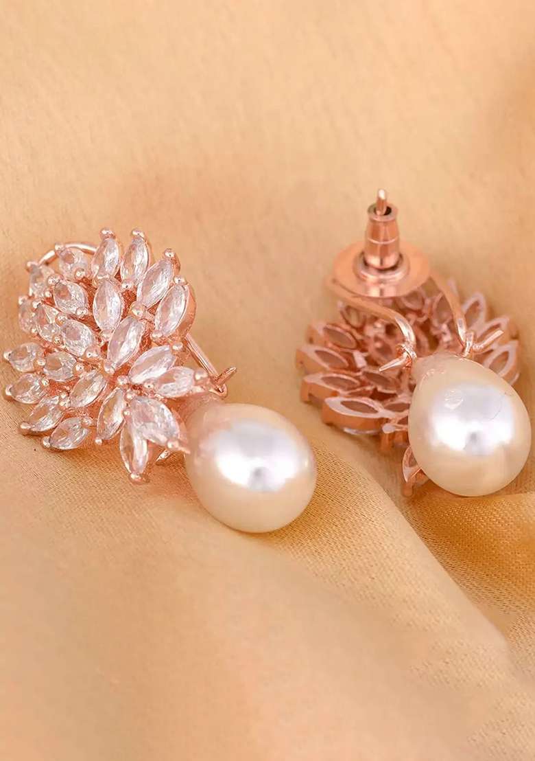 Rose Gold Finish Stud Earrings For Women - Indya