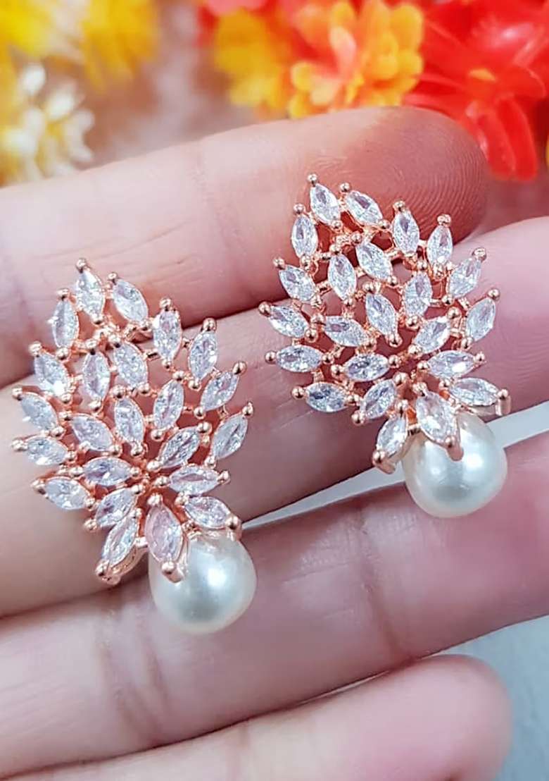 Rose Gold Finish Stud Earrings For Women - Indya