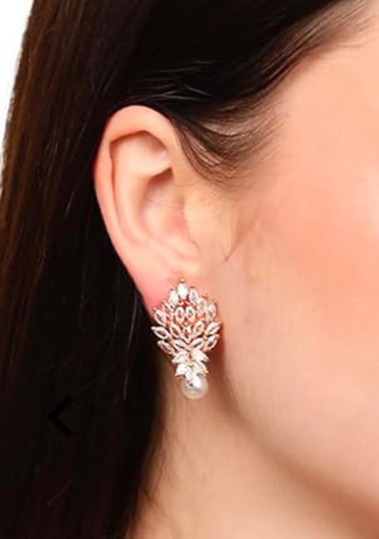 Rose Gold Finish Stud Earrings For Women