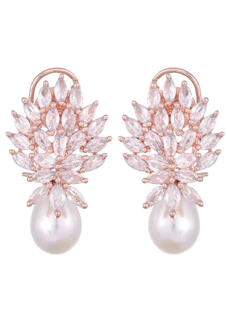 Rose Gold Finish Stud Earrings For Women - Indya