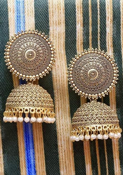 Golden Oxidised Jhumka Earrings For Women