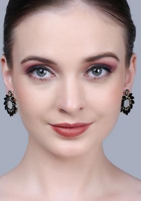 Black Round Center Stud Earrings For Women