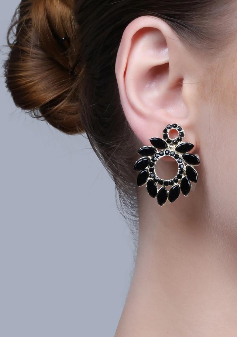 Black Round Center Stud Earrings For Women