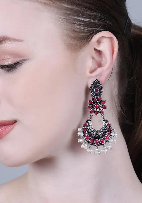 Maroon Danglers Long Earrings For Women