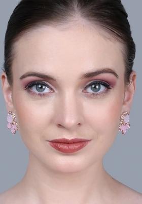 Pink Triple Drop And Round Stone Earrings For Women