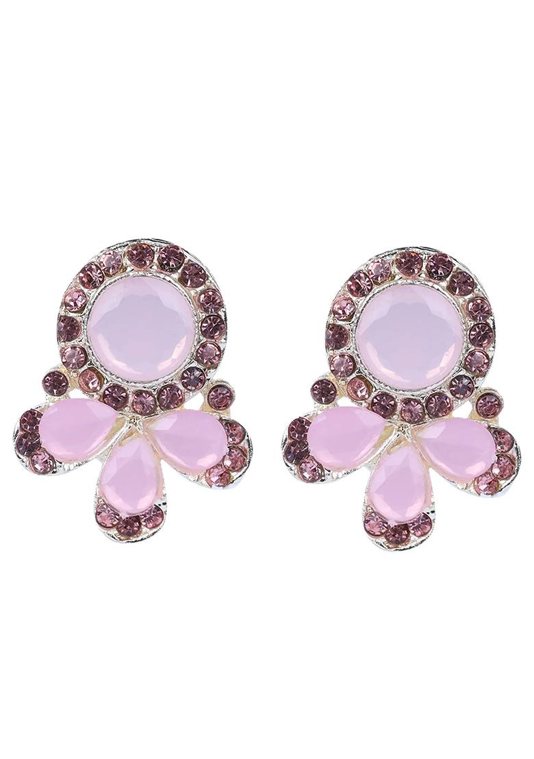 Pink Triple Drop And Round Stone Earrings For Women