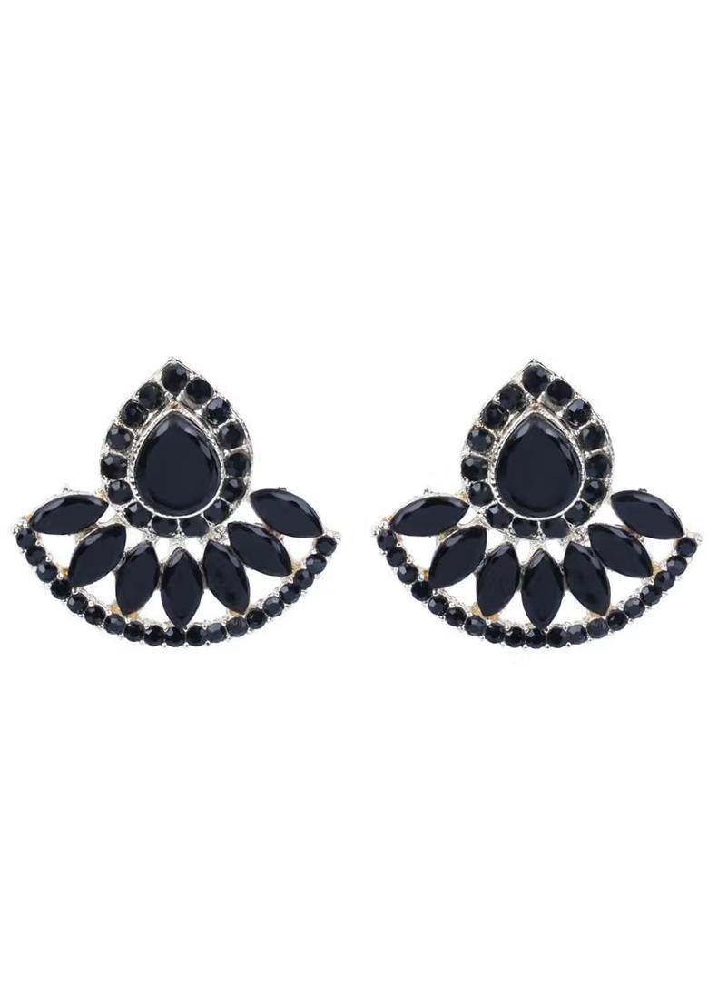 Black Statement Earrings With 1 Big And 7 Small Drops