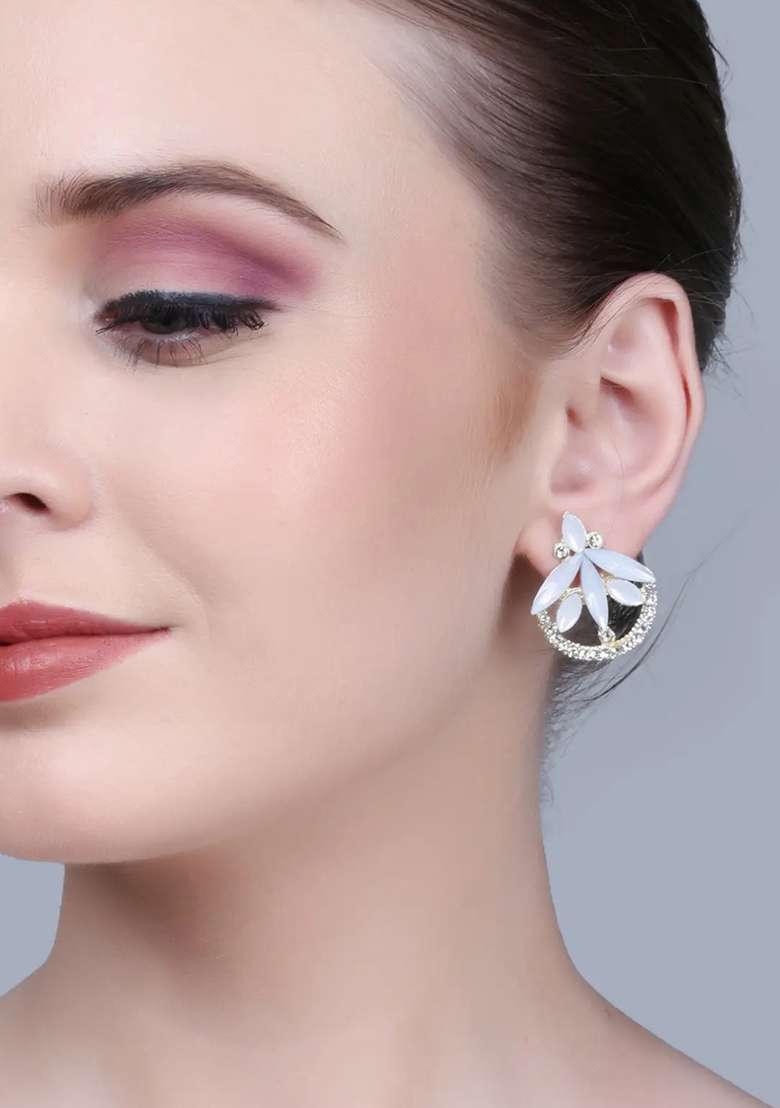 White Arrow Shaped Stud Earrings For Women - Indya
