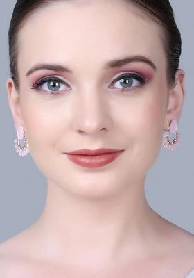 Pink Statement Earrings With Big Stone And Multi Studs