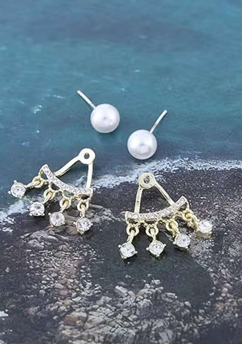 Classic White Pearl Stud Earrings For Women - Indya