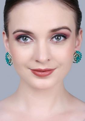 Green Curve Drop Kundan Earrings For Women