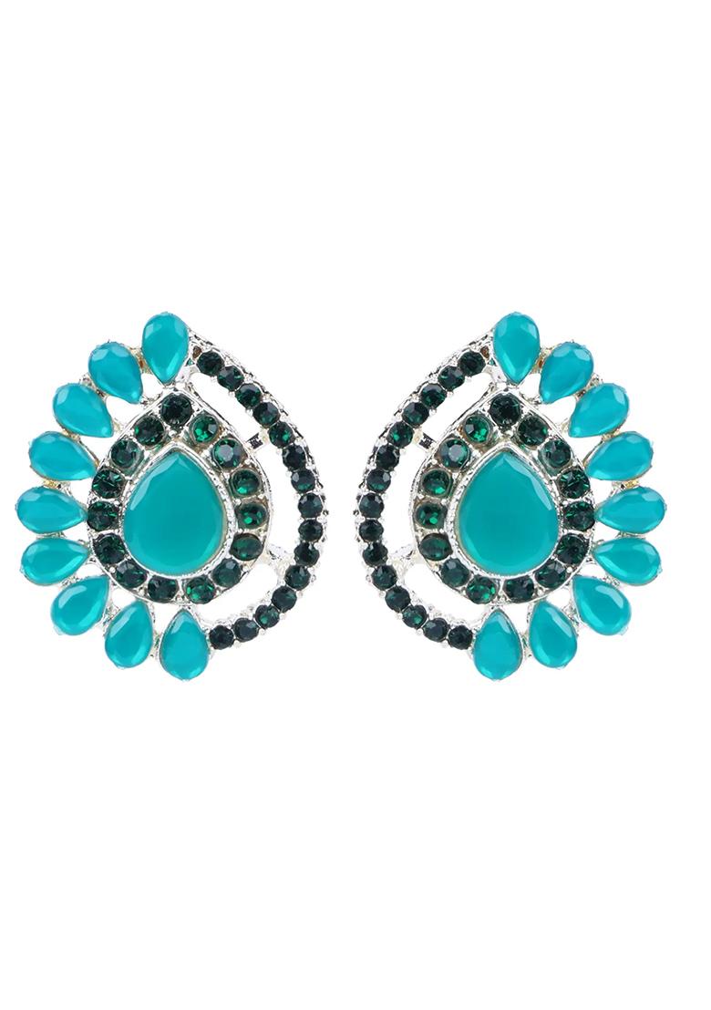 Green Curve Drop Kundan Earrings For Women