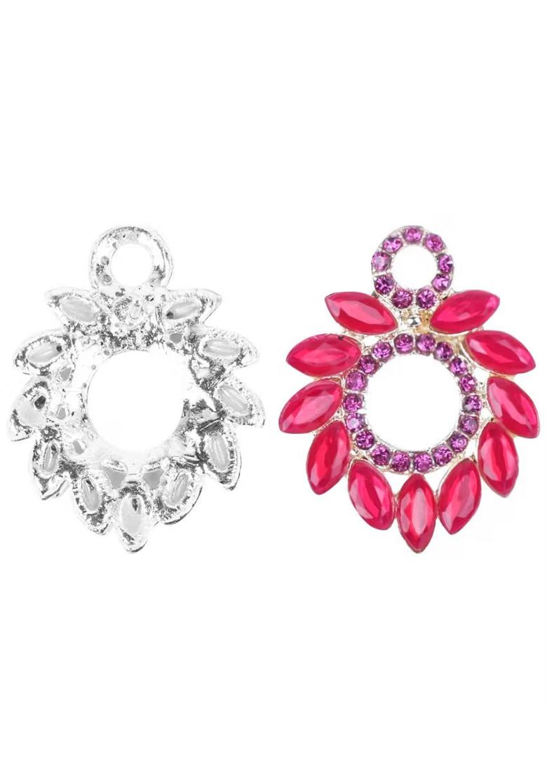 Red Double Round Kundan Earrings For Women