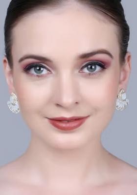 White C Shaped Kundan Stud Earrings For Women