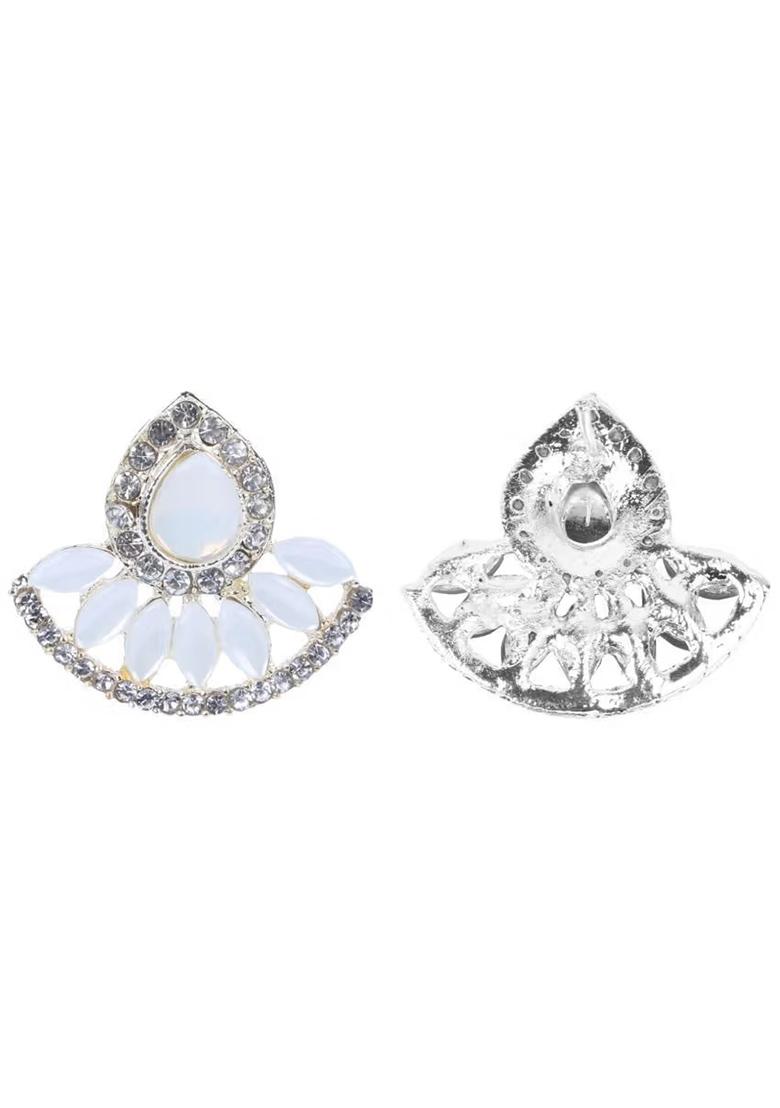 White C Shaped Kundan Stud Earrings For Women