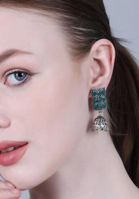 Blue 9 Stone Oxidised Jhumki Earrings For Women