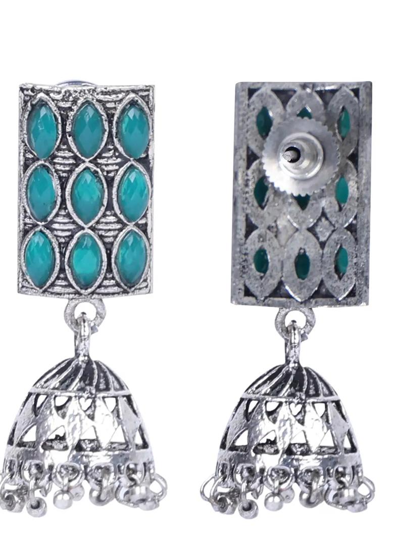 Blue 9 Stone Oxidised Jhumki Earrings For Women