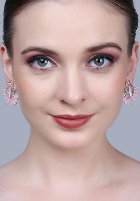 Pink Kundan Center Big Stud Earrings For Women