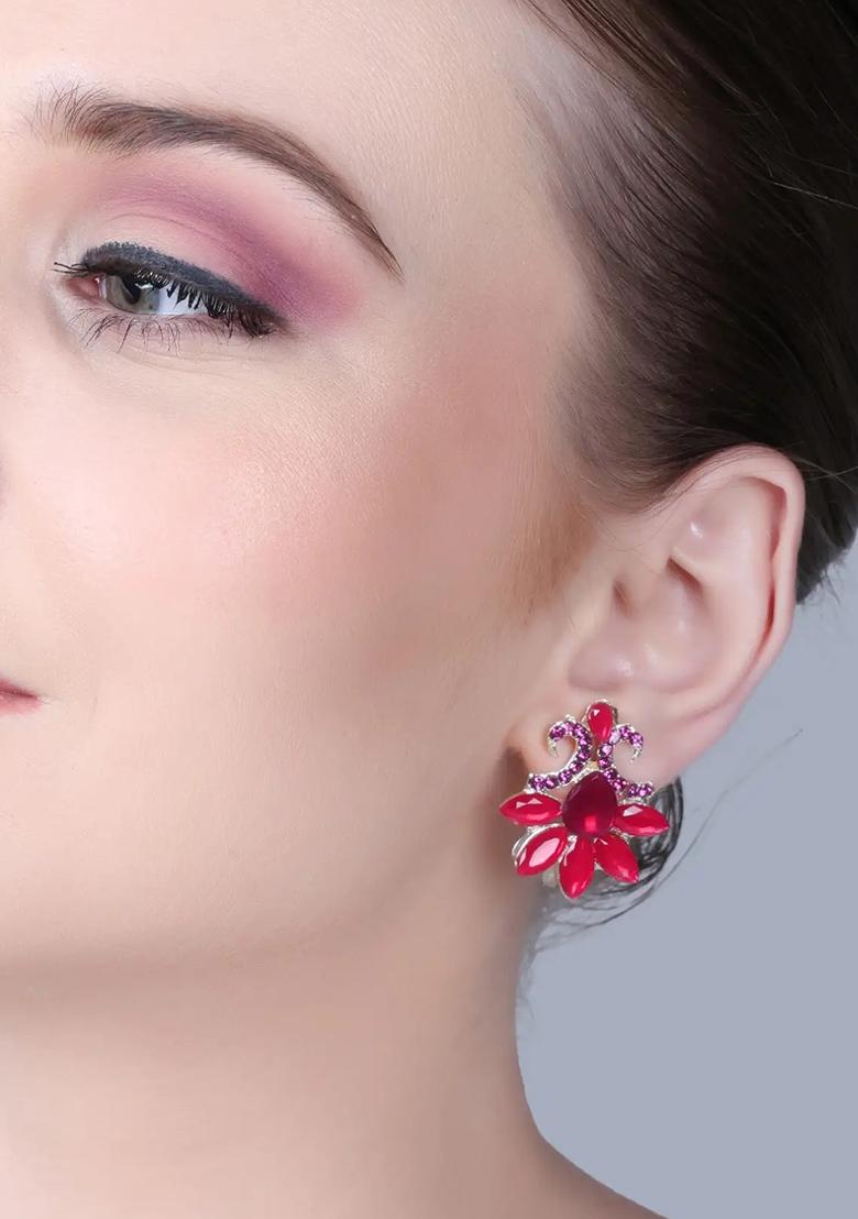 Red Double C Kundan Designer Earrings For Women