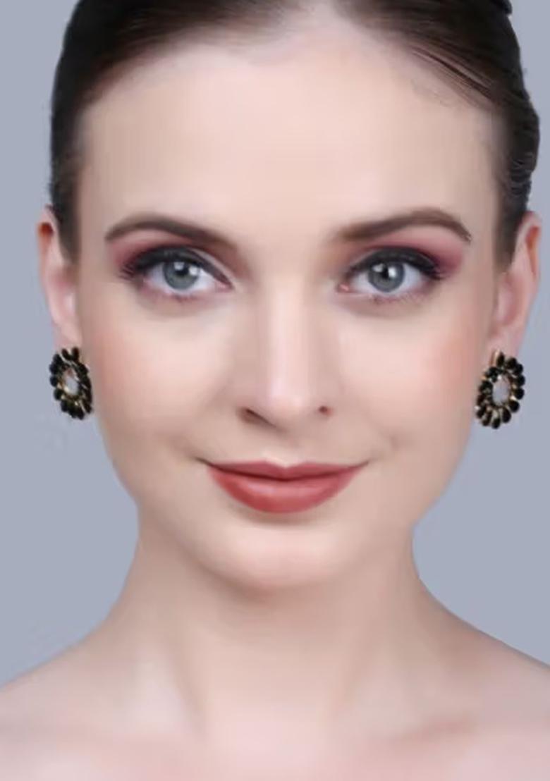Black Center Drop Kundan Statement Earrings For Women