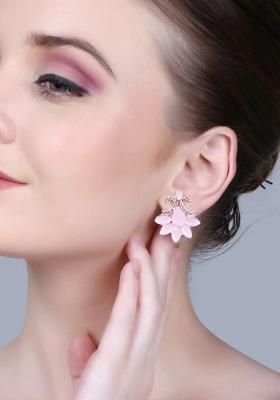Pink Double C Kundan Earrings For Women