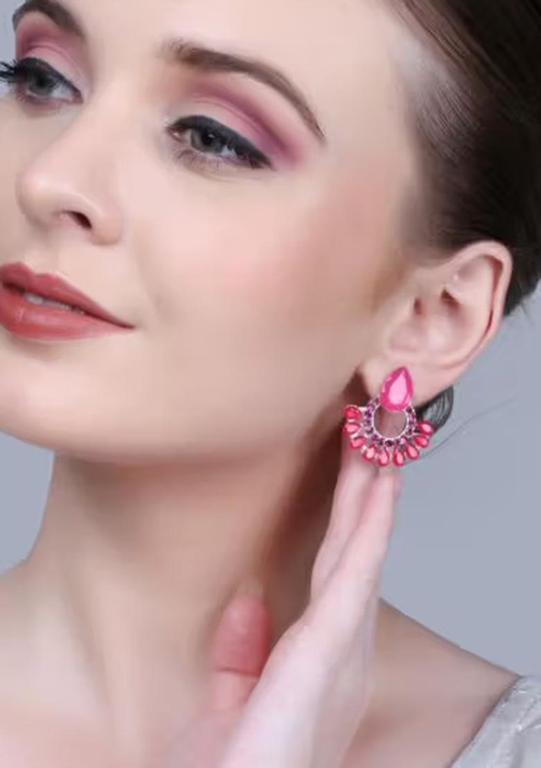 Red Big Stone With Multi Drop Earrings For Women