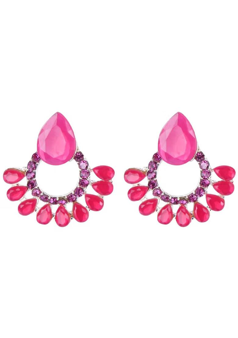 Red Big Stone With Multi Drop Earrings For Women