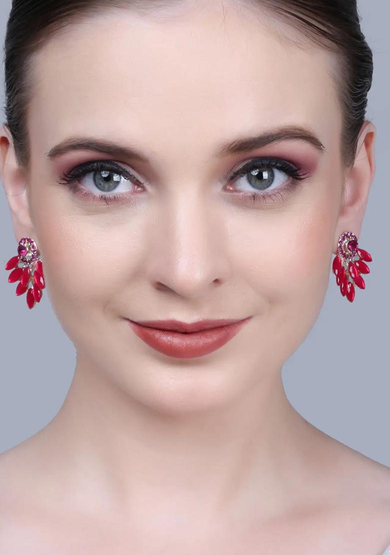 Red Small Multi Drop Kundan Earrings For Women