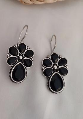 Black Floral Oxidised Statement Earrings For Women