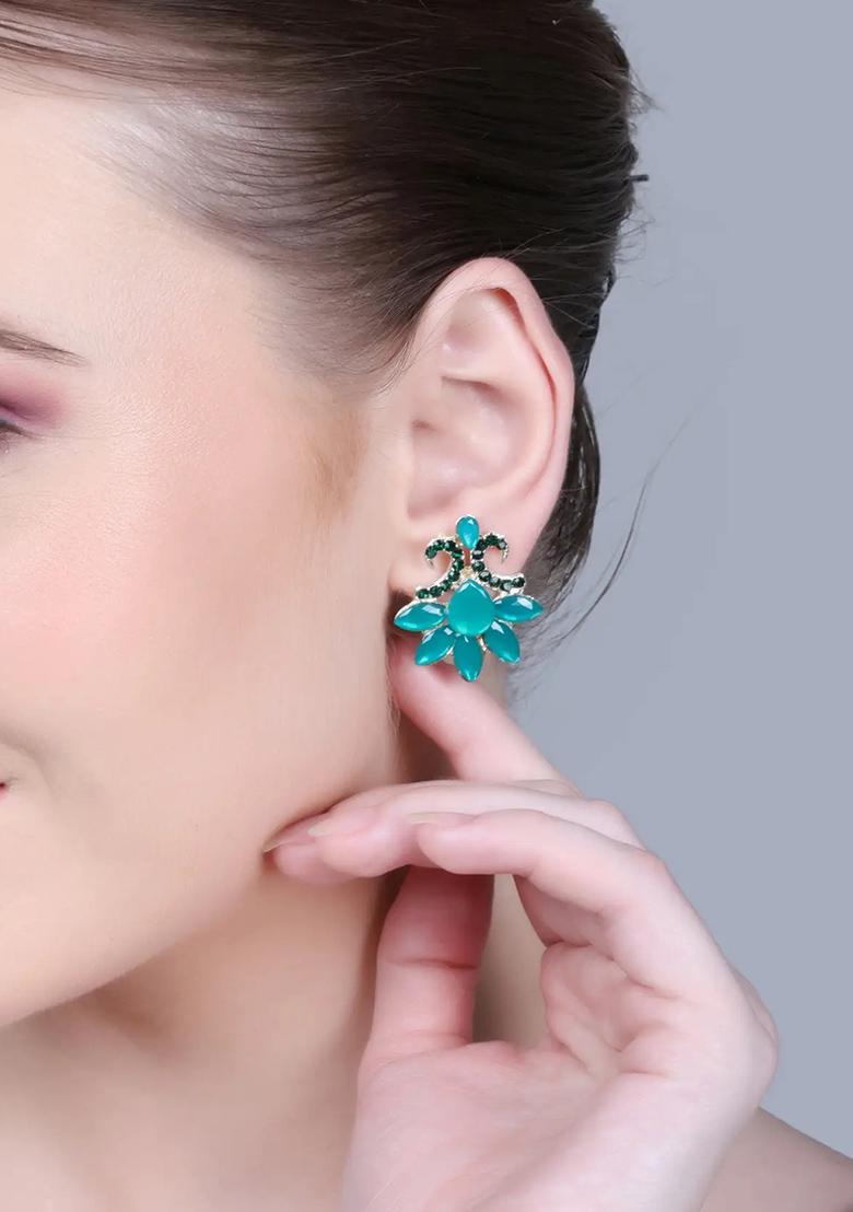 Green Double C Shaped Stud Earrings For Women