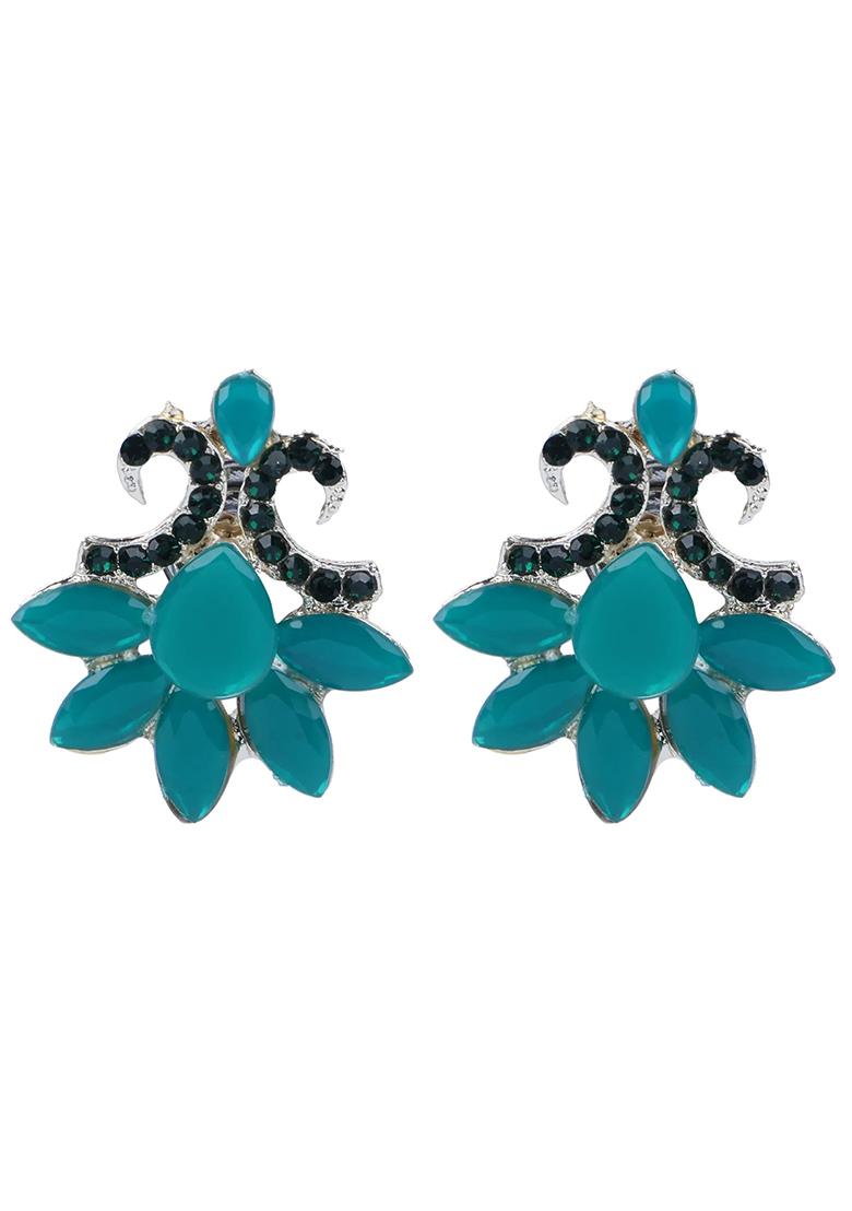 Green Double C Shaped Stud Earrings For Women