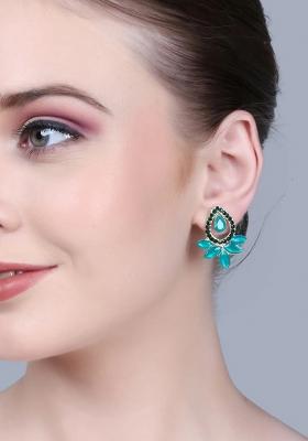Green Lotus Design Stud Earrings For Women