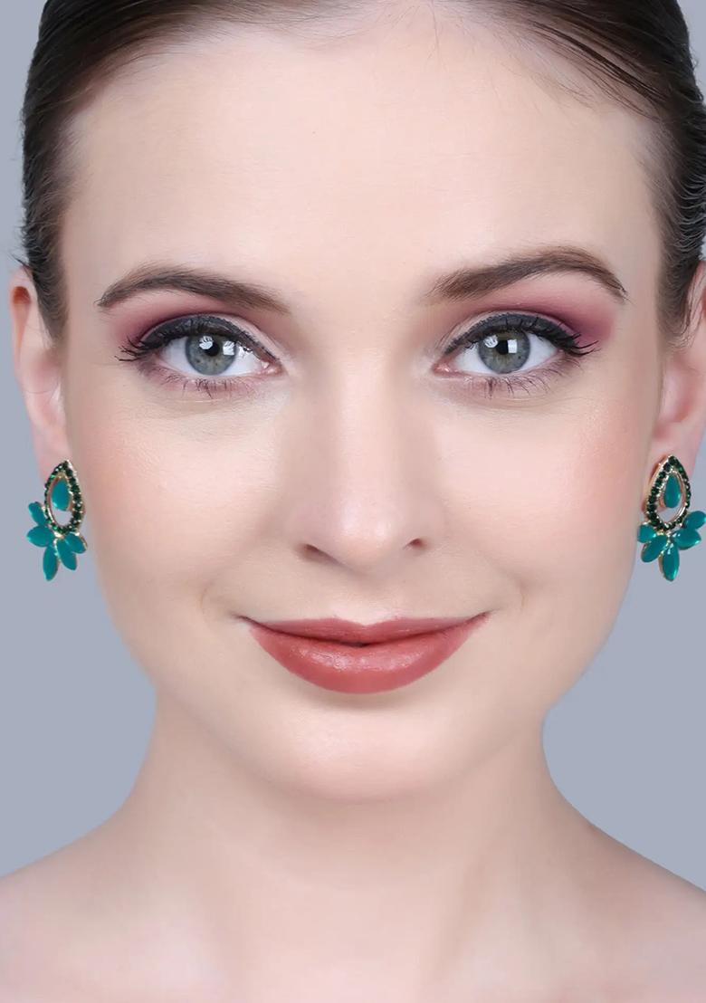 Green Lotus Design Stud Earrings For Women