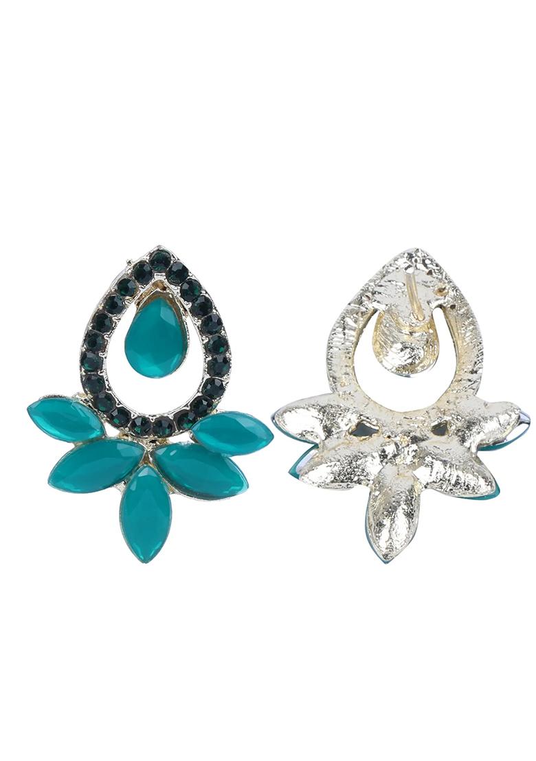 Green Lotus Design Stud Earrings For Women