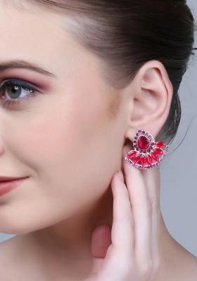 Red Big C Shaped Kundan Earrings For Women