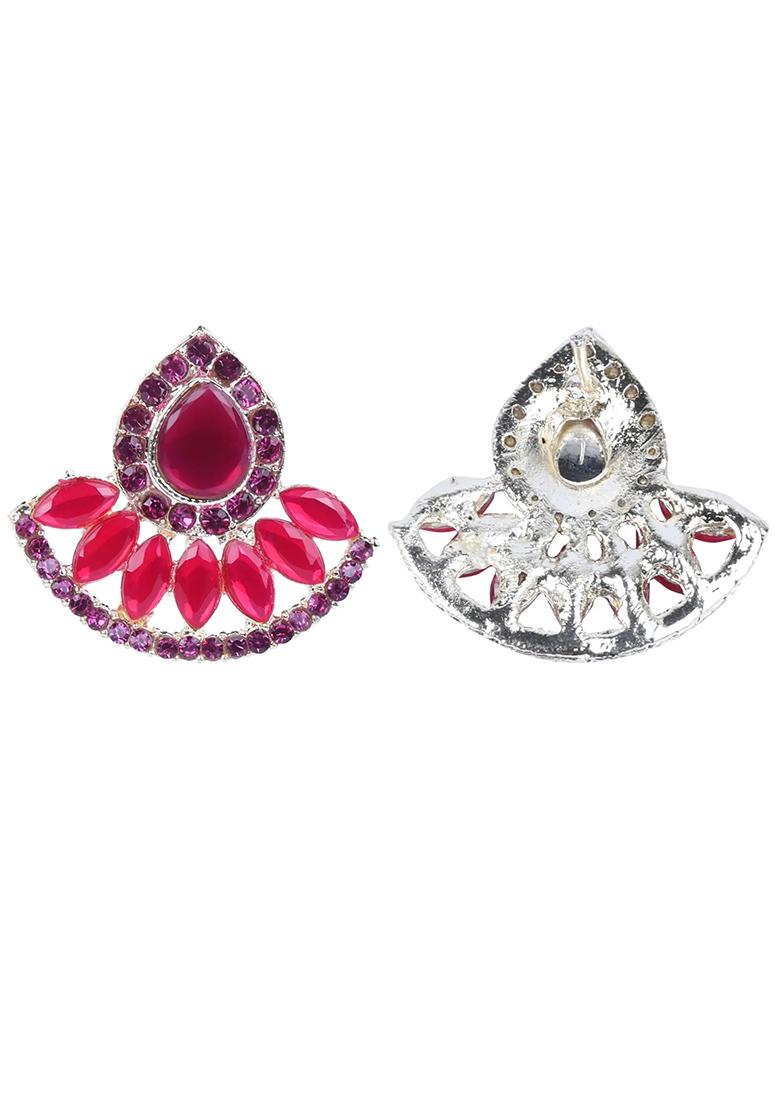 Red Big C Shaped Kundan Earrings For Women