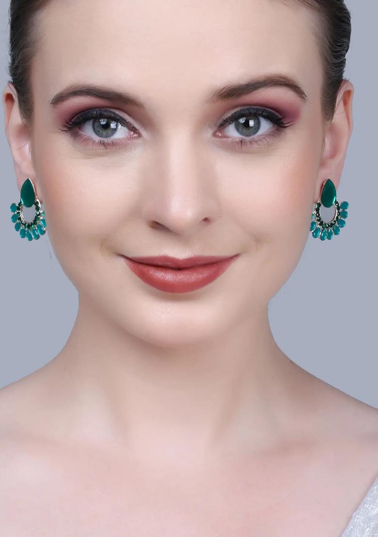 Green Drop Earrings With Big And Small Stones