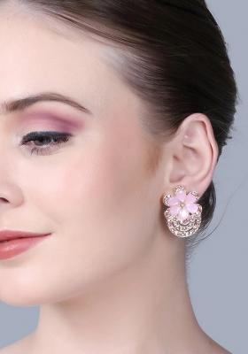 Pink Floral Earrings With Double Latkan Design