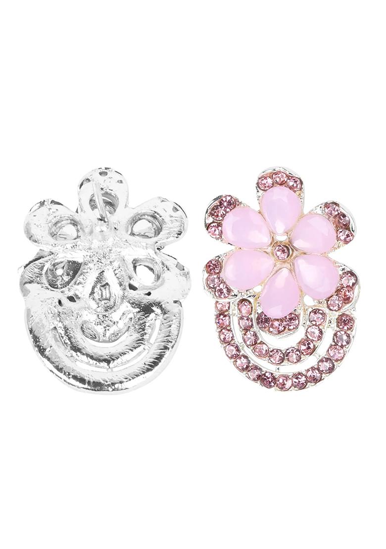 Pink Floral Earrings With Double Latkan Design