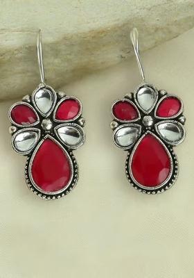 Maroon And White Teardrop Earrings For Women