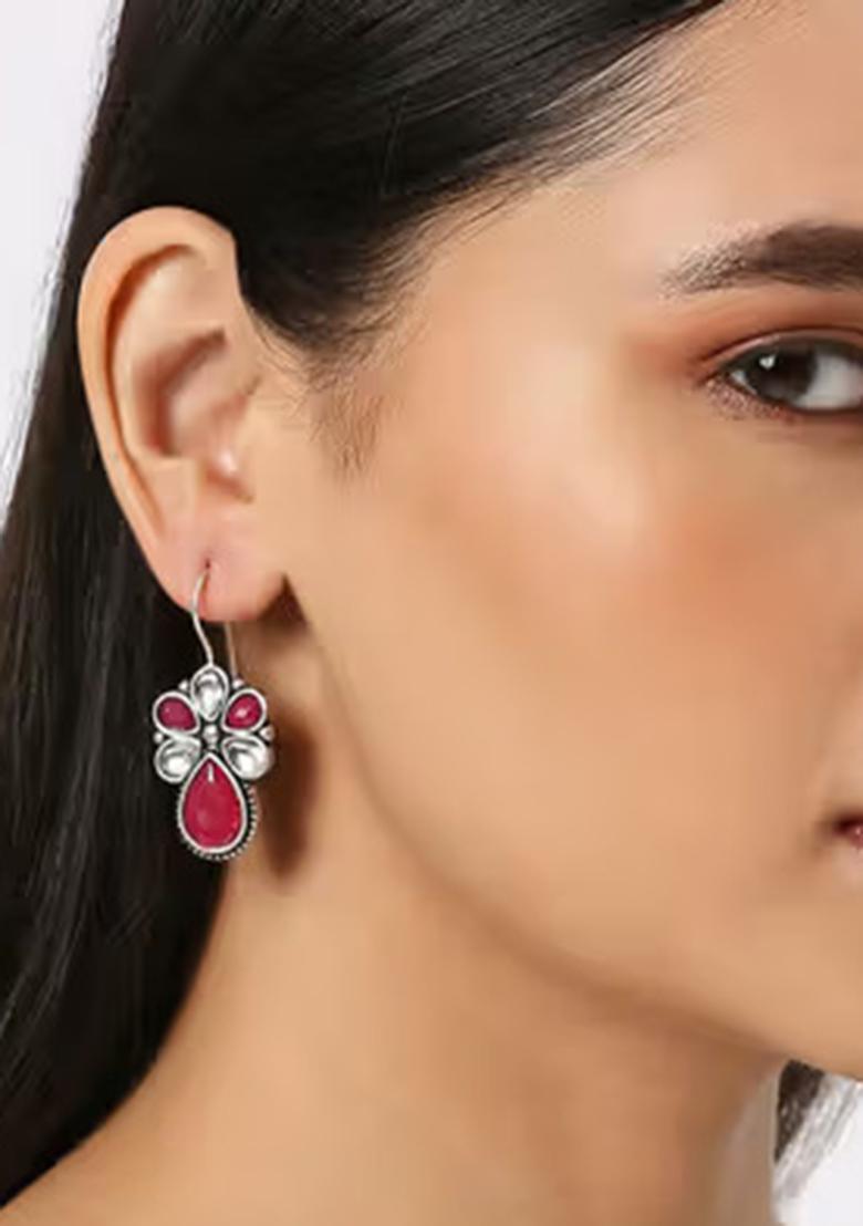 Maroon And White Teardrop Earrings For Women