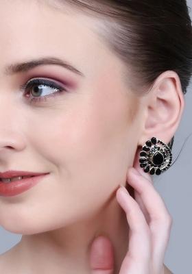 Black Drop Earrings With Big And Small Accents