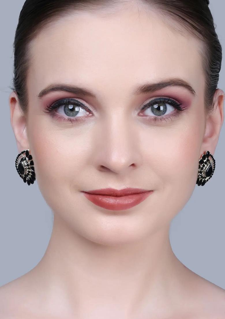 Black Drop Earrings With Big And Small Accents