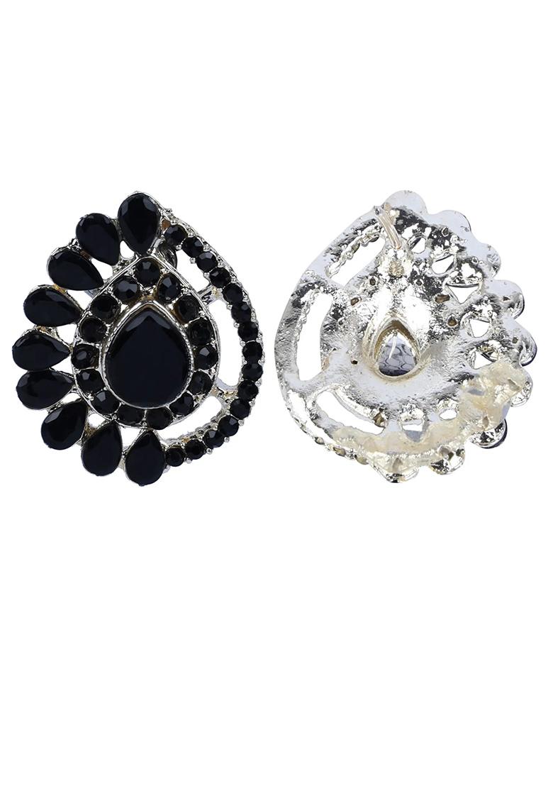 Black Drop Earrings With Big And Small Accents