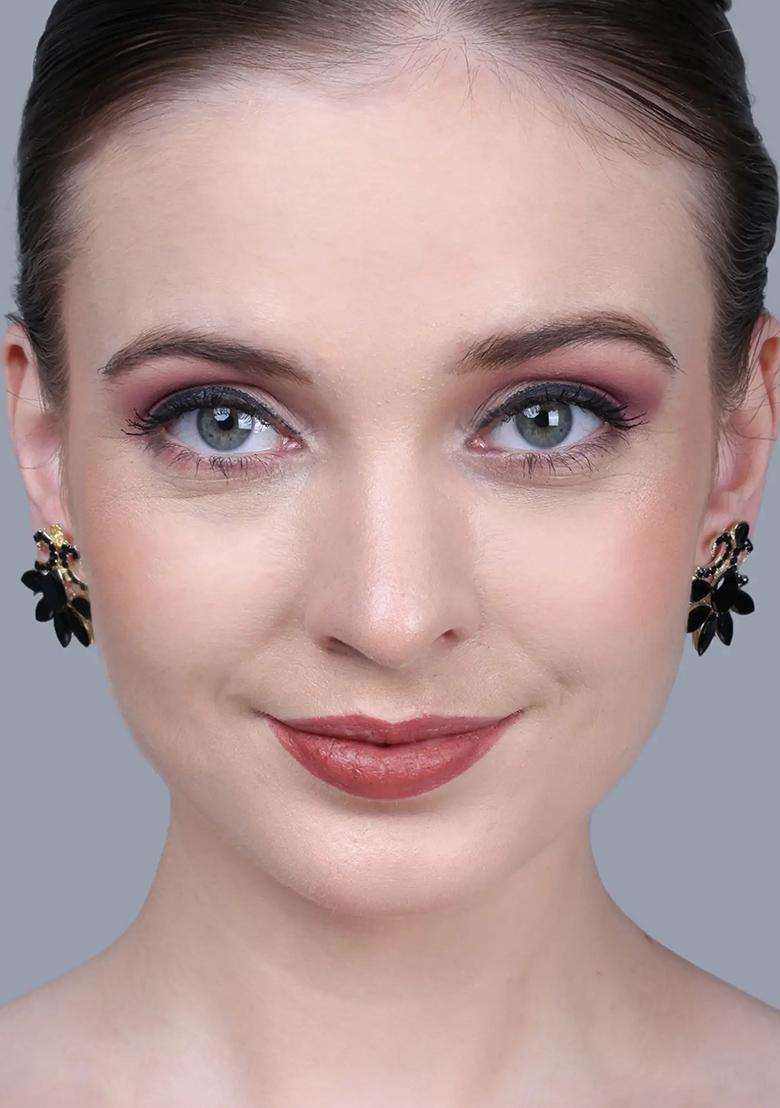 Black Double C Kundan Earrings For Women