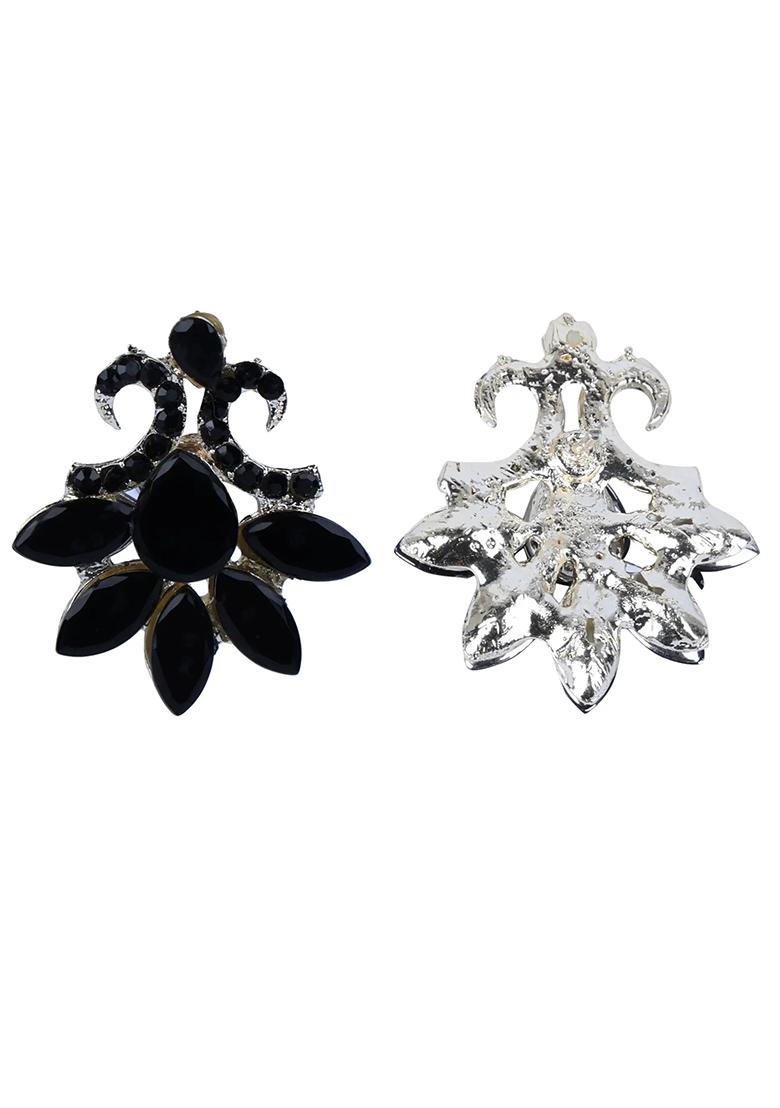 Black Double C Kundan Earrings For Women