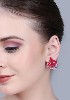 Red Arrow Shaped Kundan Stud Earrings For Women