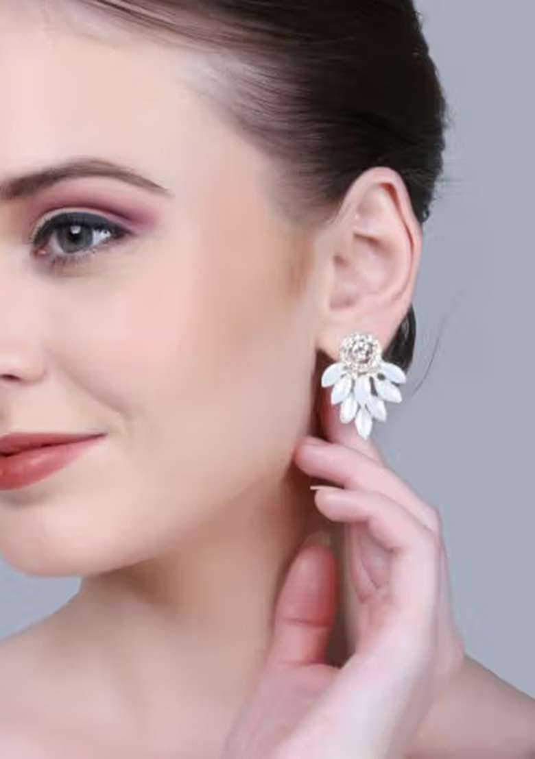 White Multi Drop Long Earrings For Women - Indya