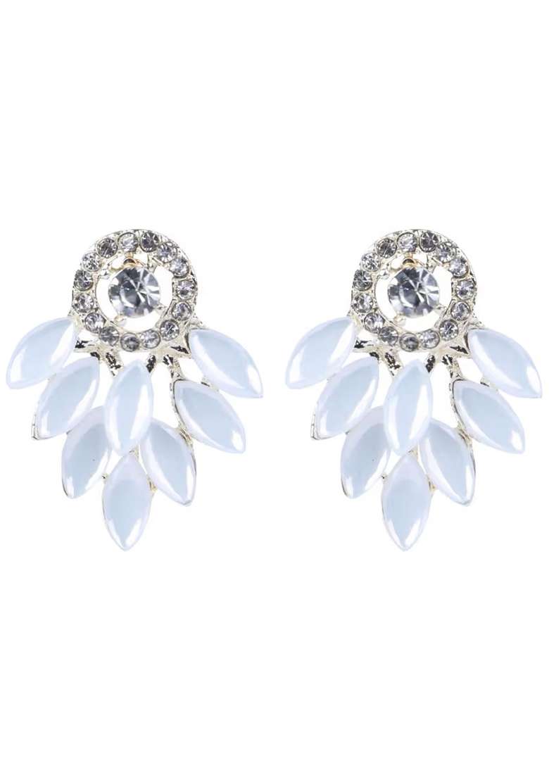 White Multi Drop Long Earrings For Women - Indya