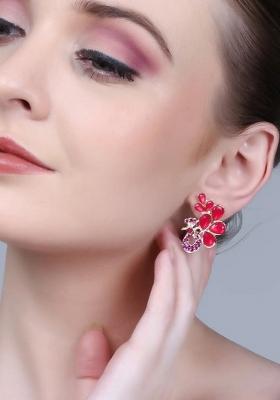 Red Peacock Ethnic Earrings For Women